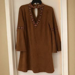 Suede dress with beautiful embroidery